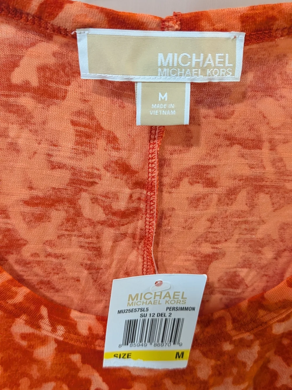 Michael Kors Orange Patterned Short Sleeve Top